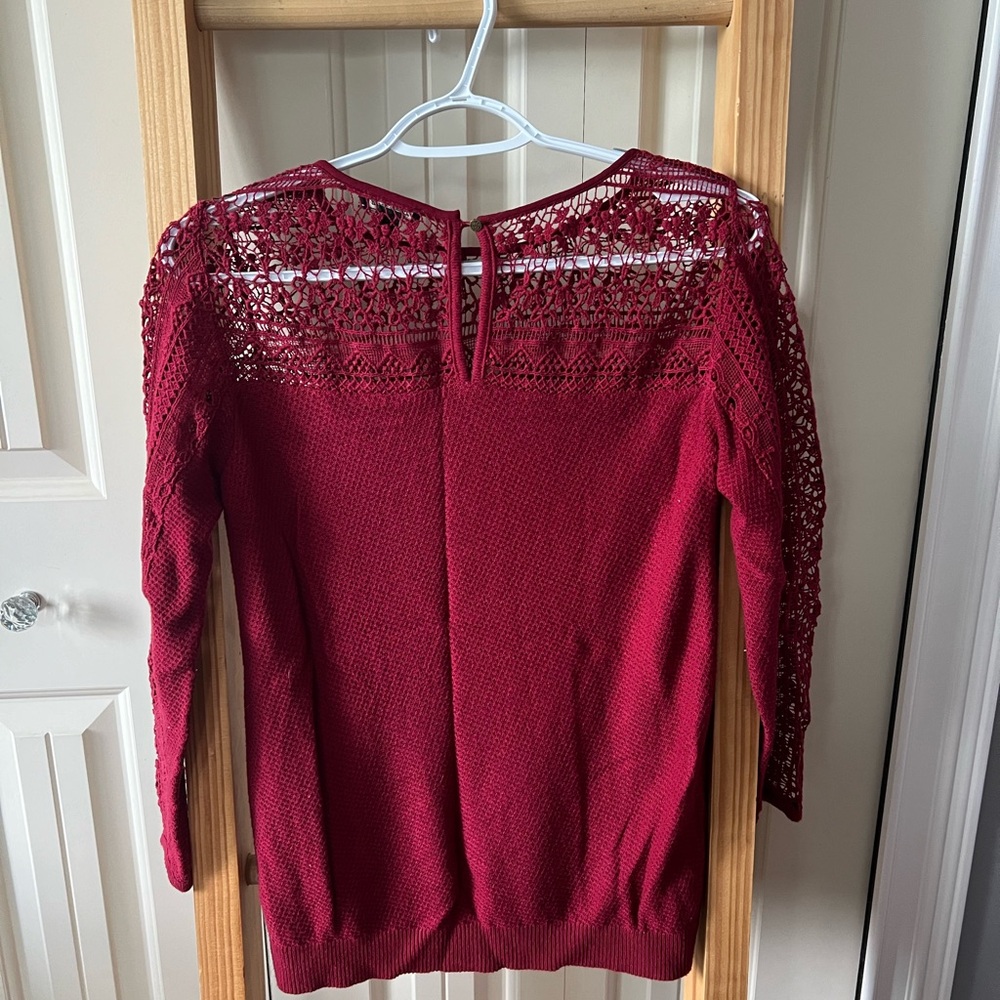 Lucky Brand Maroon Sweater with Lace Detail Sz XS